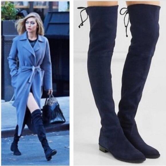 Stuart Weitzman Lowland Over-The-Knee Suede Boots in Navy Size 5 - Picture 1 of 12
